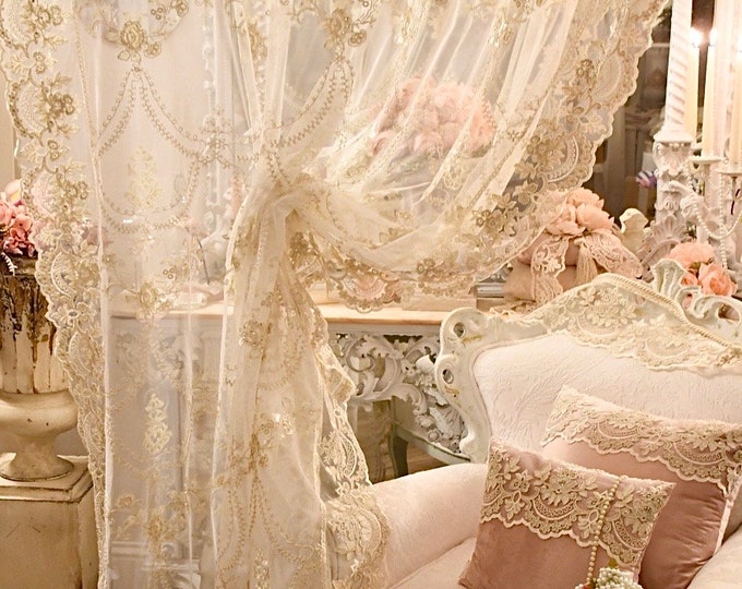 Wonderful lace curtain embroidery collection precious curtains “Chanel”