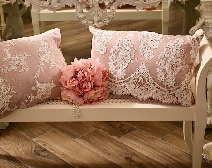 Cotton Sateen Cushion with Rare Antique Lace Applications