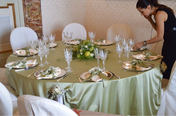 Wedding verde salvia tovaglia di raso in seta -  Italia