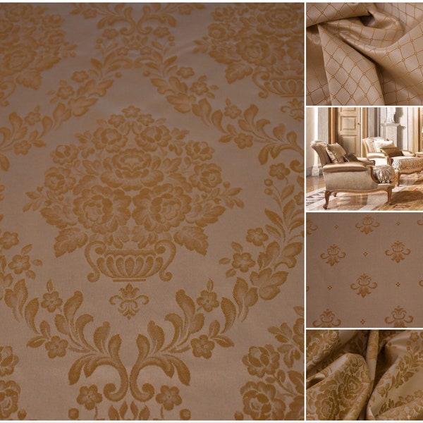 Tessuto Damasco lusso beige Ivory. Collezione “Royal Style Oro”