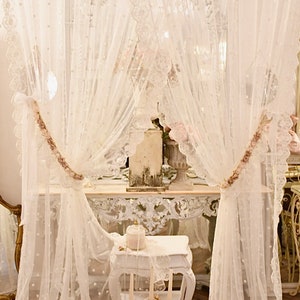Pair of light and soft embroidered tulle curtains Sophia collection image 1