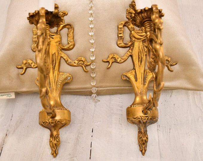 Antique pair of 19th century “Dragons” wall lamps
