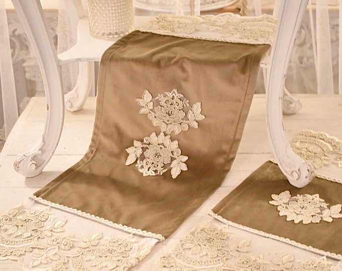 Wonderful trio of bronze/gold mini velvet doilies and “Claire” lace