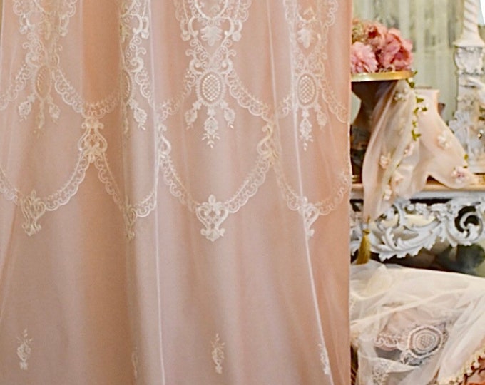 Wonderful pink or white silk taffeta curtain and fine Italian lace “Margaret” collection