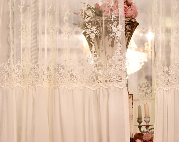 Handmade curtain in ivory tulle and georgette “Gloria”