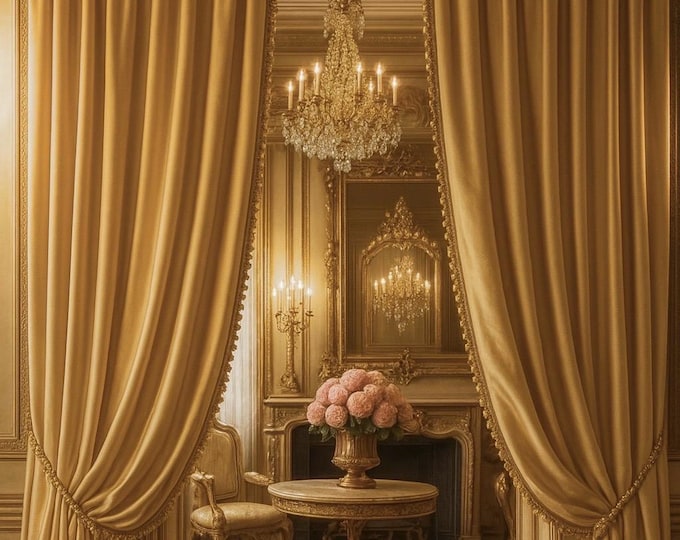 Pair of luxury curtains in bright gold from the "Il Rinascimento" collection
