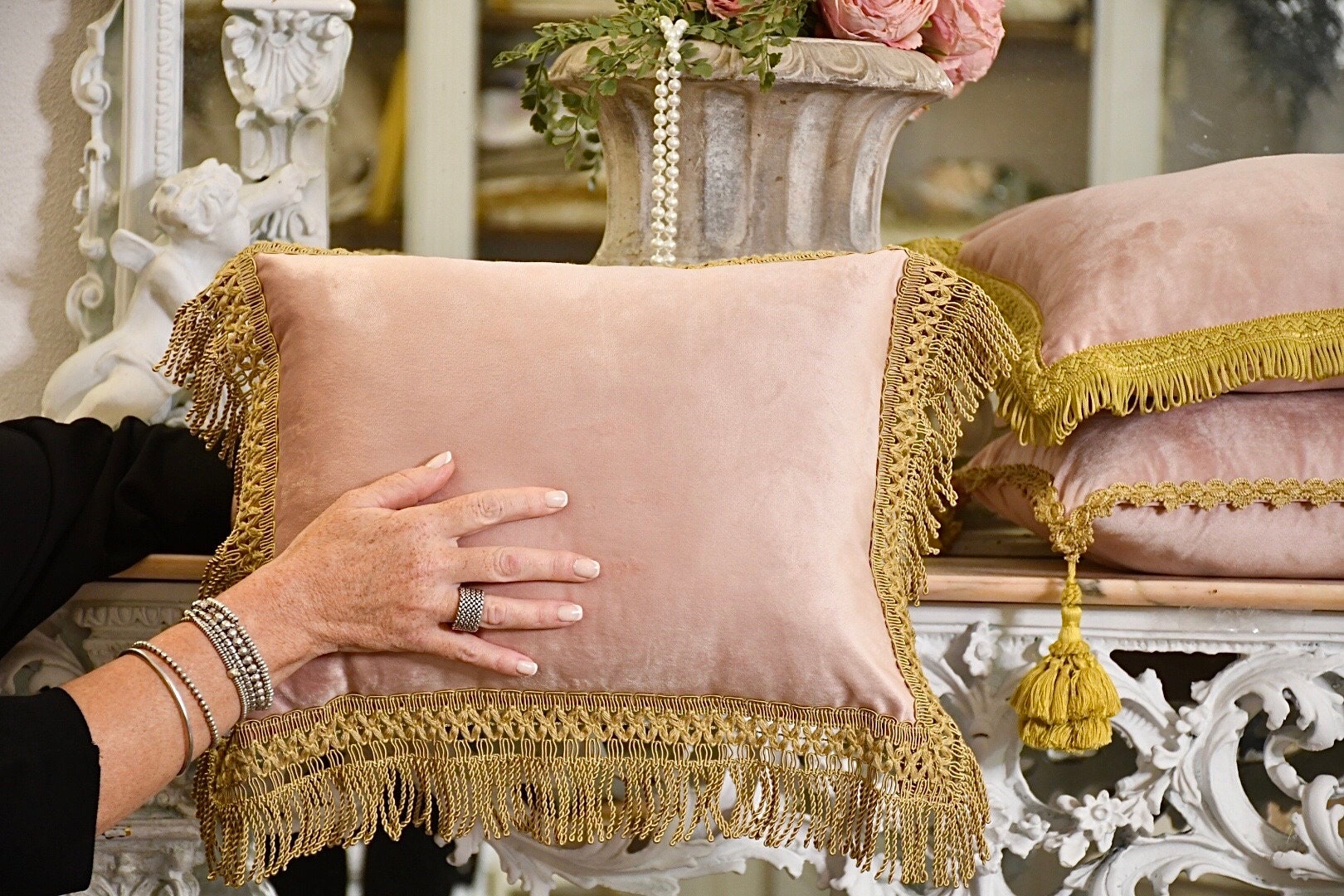 Pink gold cushion hotsell