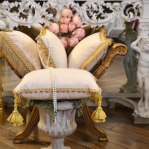 Cushion collection “Duchessa” fine beige velvet and antique gold trimmings