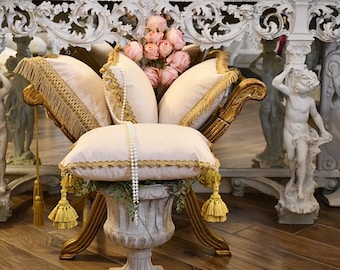 Cushion collection “Duchessa” fine beige velvet and antique gold trimmings