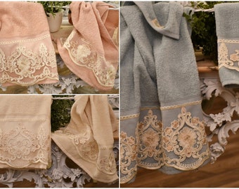 Set of terry towels and fine lace "Maria Cecilia"