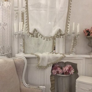 Linen gauze curtain and packaged pompoms