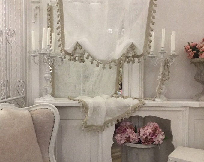 Linen gauze curtain and pompoms