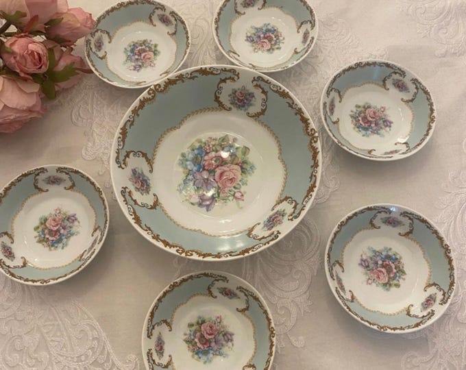 Limonges Porcelain Set 1950s Macedonia Service 7 Pieces Wedding Gift.
