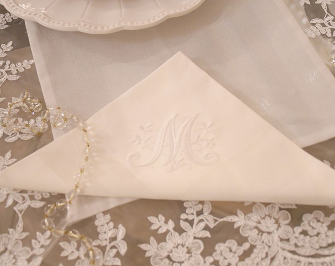 Embroidered napkins with pure white initials set of 6