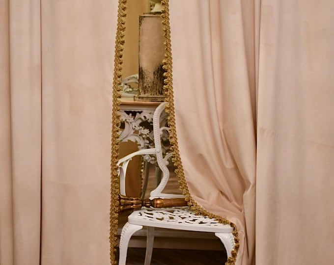 Pair of beige velvet curtains and precious trimmings “Aristocratiche”