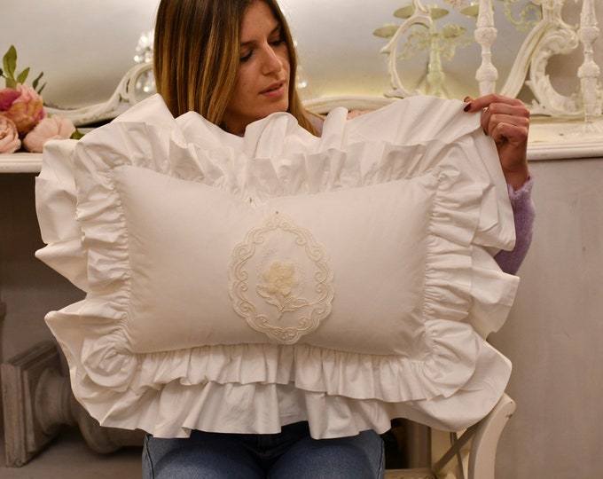 Voilant cushion in pure percale cotton and embroidery collection "organic Italian"