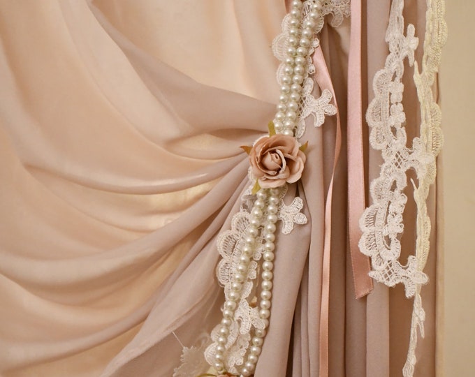 Wonderful amber curtain with pearls lace and scented roses