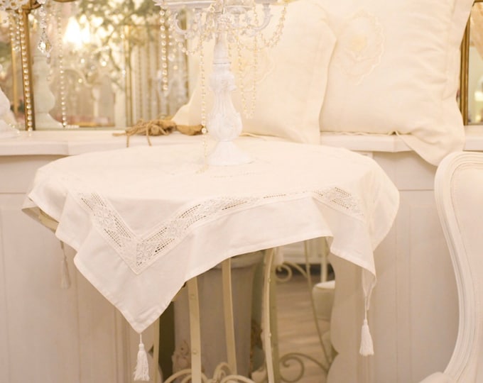 Vintage cotton and lace table cover