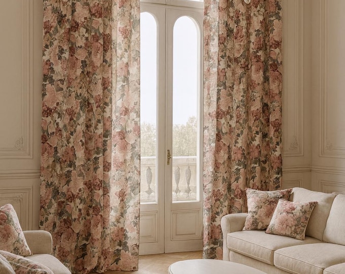 Shabby Chic Large Floral Curtains – Handcrafted from Romantic Floral Fabric