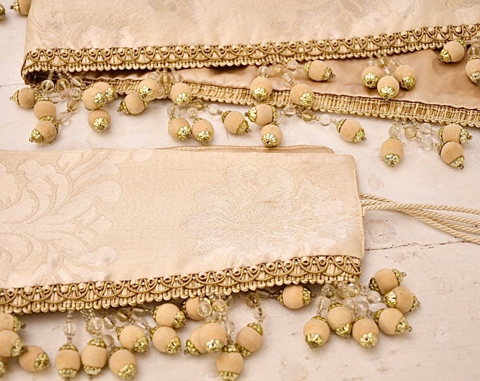 Antique unique rare set of 4 curtain bracelets in fabric and precious trimmings