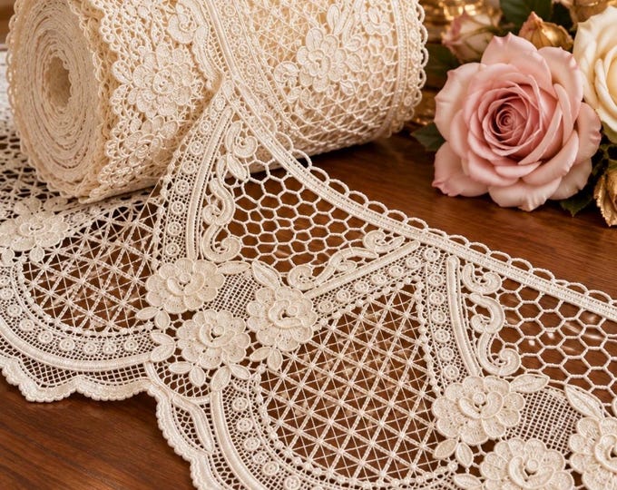 Antique Italian Macramé Lace – “Royal Coat of Arms Collection” – Fine Lace for Furnishings, Aristocratic Clothing, Film and Theater