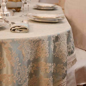 Tablecloth Damask luxury light blue collection “Royal Style” medallion