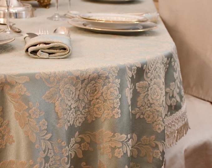 Tablecloth Damask luxury light blue collection “Royal Style” medallion