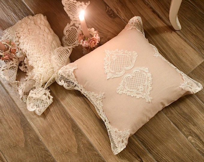 Romantic Cushion in Organic Cotton with Cut Lace