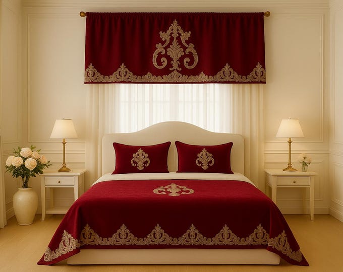 Tailored Bordeaux velvet bedspread with rebrodé lace from the “Ottocento” collection.