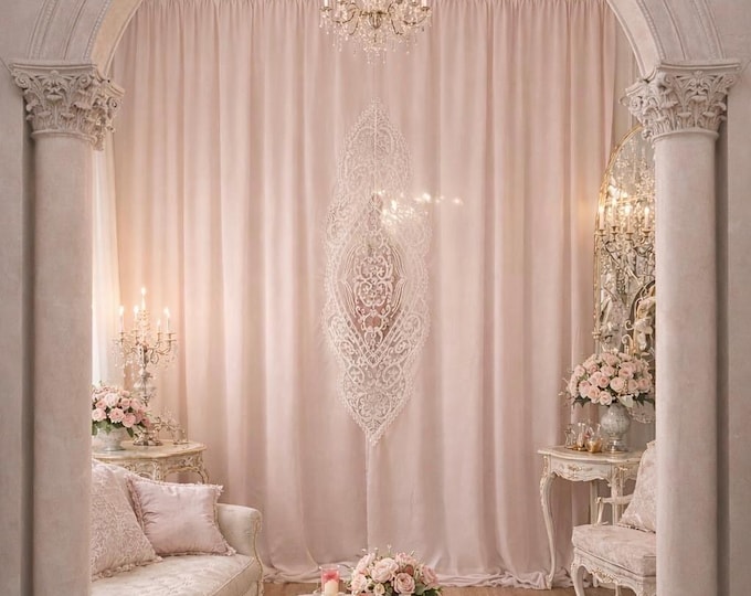 Elegant Georgette Curtain with White Embroidered Tableau