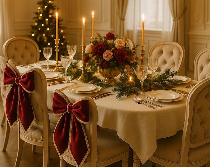 Burgundy velvet Christmas bow with bright gold trimmings