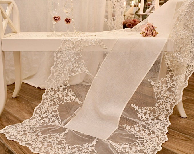 Precious runner in linen blend and lace “ELOIDE”