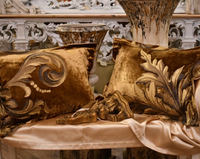 Pair of silk velvet bronze cushions “Rinascimento”