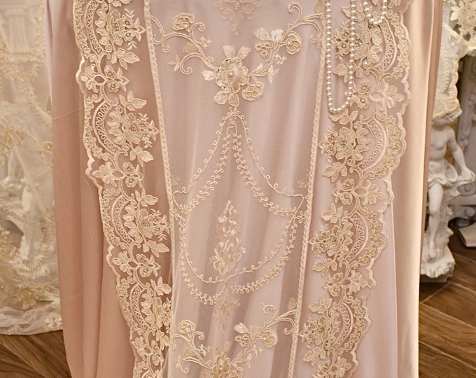 Runner tablecloth in embroidered tulle from the precious “Chanel” collection