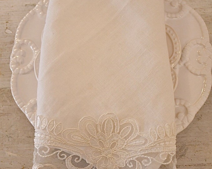 Napkin 100% linen and Italian rebrodé lace “Elisabeth”