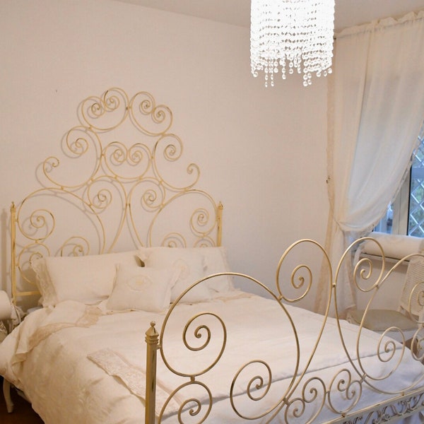 Antique ivory liberty style wrought iron bed
