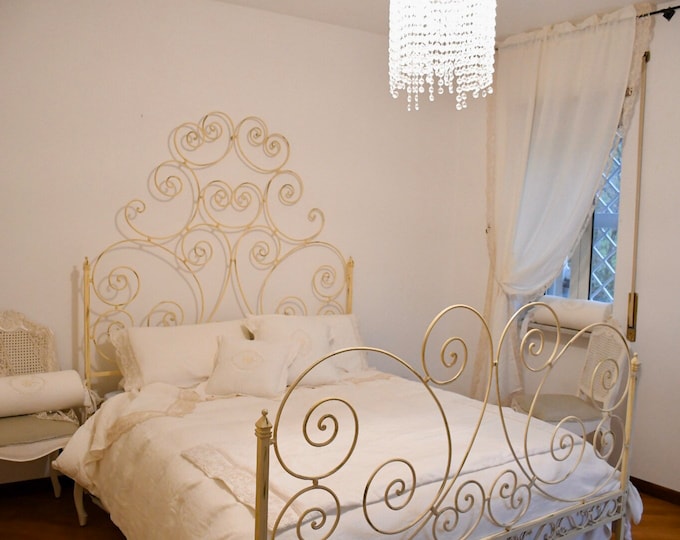 Art Nouveau style wrought iron bed in antique ivory