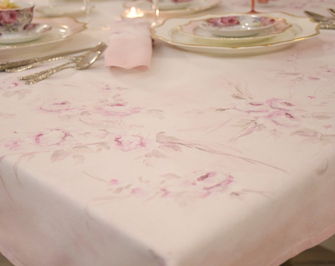 HAND PAINTED TABLECLOTH "ROSE ROSA"