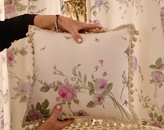 Shabbychic Floral Cushion White Cotton Cover