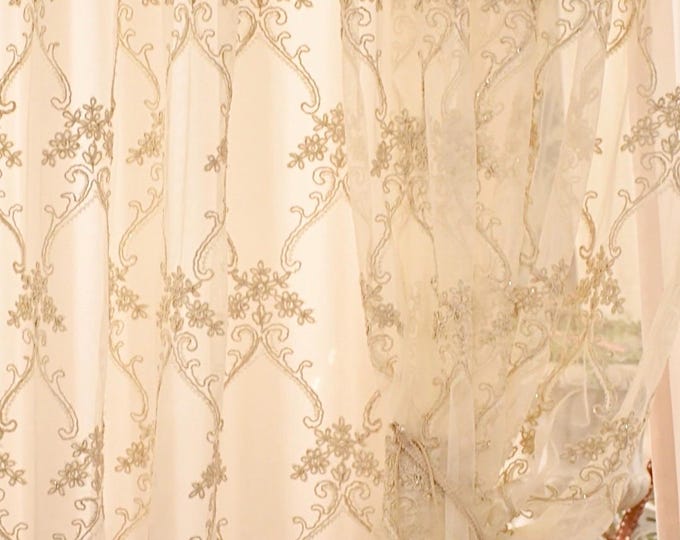 Ivory Tulle Fabric with Gold Baroque Decorations - Elegance to be Packaged