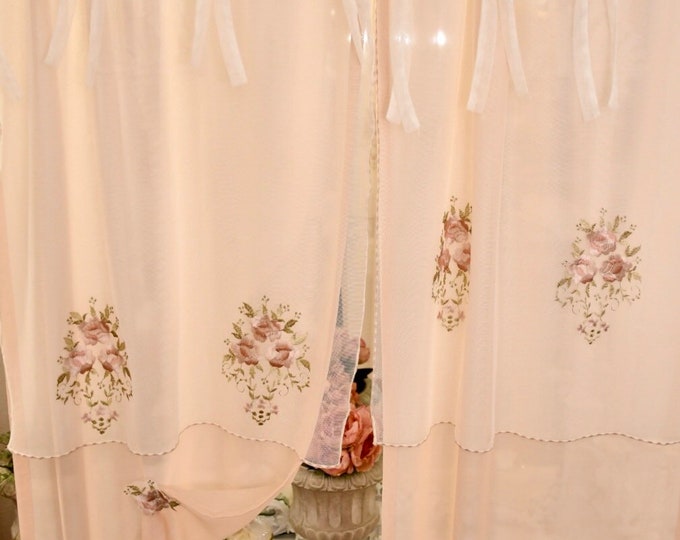 Pink Georgette and Royal Roses Glass Curtains