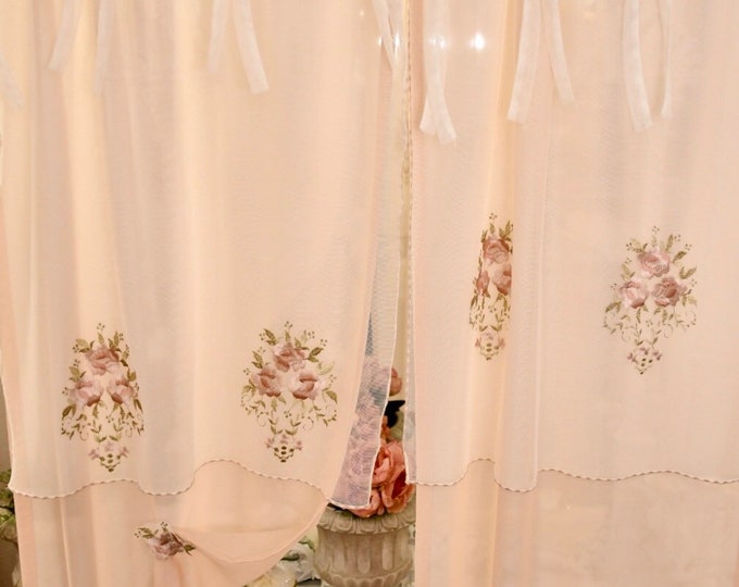 Glass curtains in pink georgette and Regal Roses