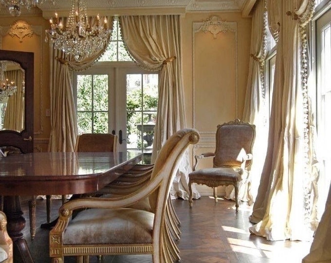 Pair of luxury curtains in beige/Cashmere “Il Rinascimento” collection
