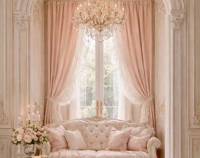 Pair of pink georgette curtains in the “Bridgerton” style