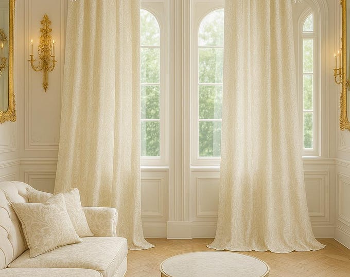 “Imperial” Damask CurtainIvory White Damask