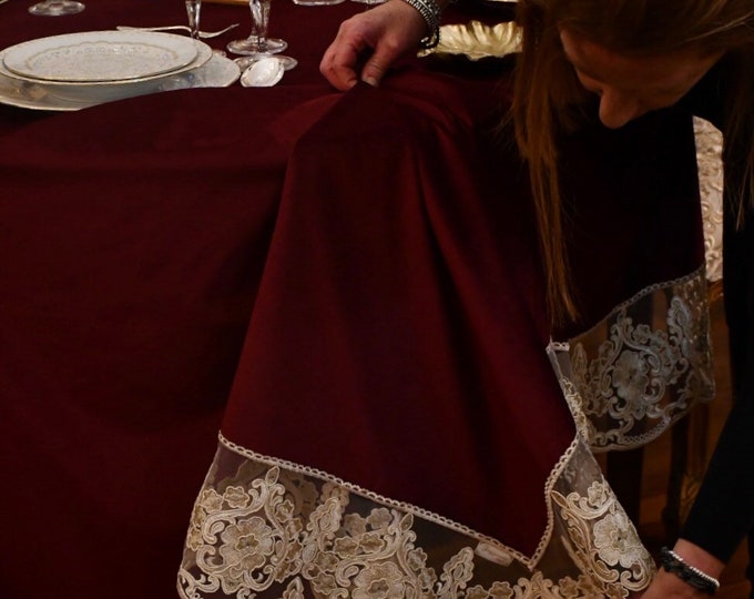 Luxurious velvet tablecloth and precious lace