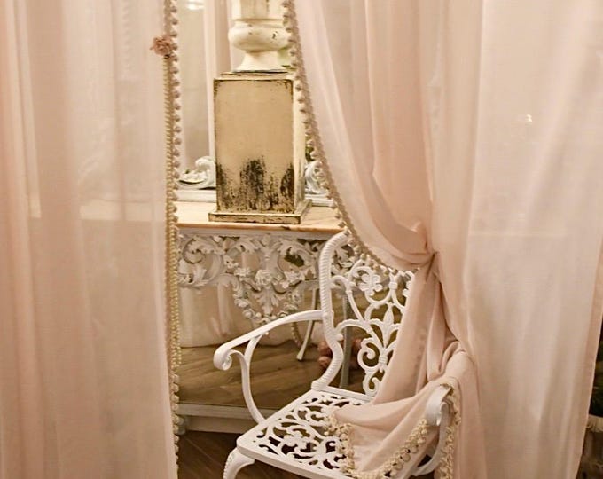 Pair of curtains in pure Italian georgette in dusty pink with precious trimmings