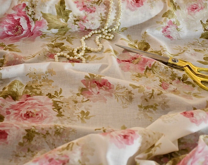 Linen gauze fabric "vintage roses"