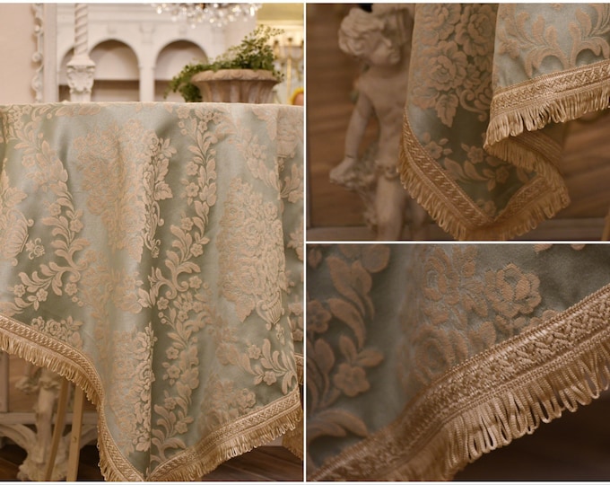 Table cover tablecloth Damasco luxury light blue collection "Royal Style"large medallion