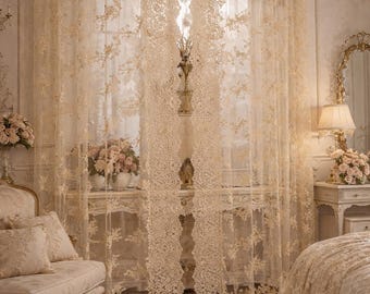 Luxury Sheer Embroidered Lace Curtain by Faggianis Greta, Italian Haute Couture